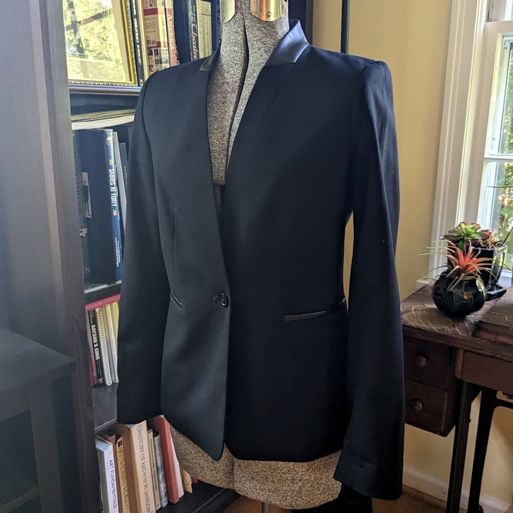 Calvin Klein Minimalist Blazer (Black, 6, understated, faux leather detailing)